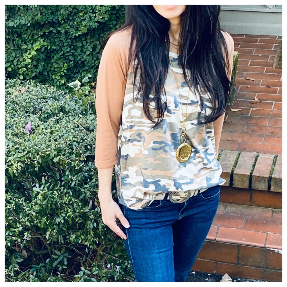 Mocha camouflage chic 3/4 sleeves top - Picture 8 of 8